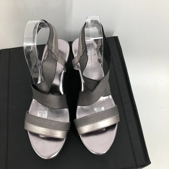 Via Uno Silver metallic  crossed ankle wrap platform wedge sandals size 9 - Picture 2 of 12
